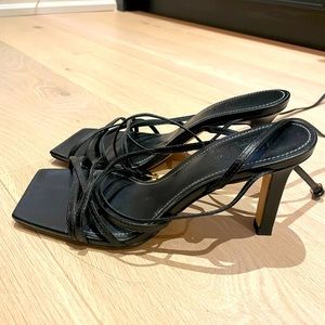 Zara heeled leather square toe sandals- size 37